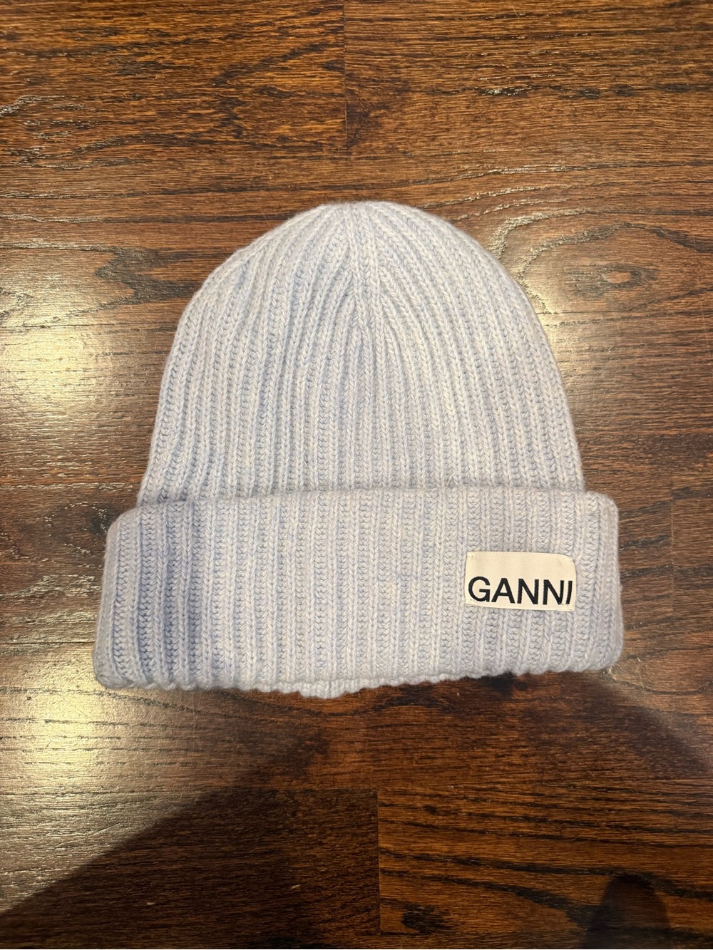 Ganni Pale Blue Ribbed Fold-Over Beanie